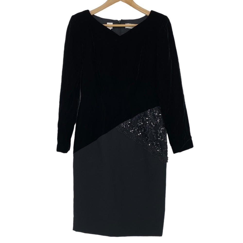 VTG Bill Blass Evening beautiful black dress LBD with velvet & sparkle details